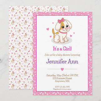 Invitación Fiesta de Bebé Es una Niña Lazo de Pelo Rosa Perri