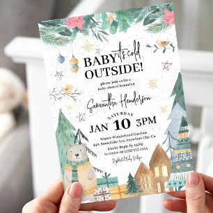 Invitación Fiesta de Bebé Escandinava 'Bebé hace frío afuera'