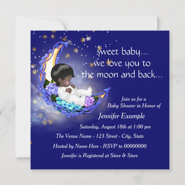 Invitación Fiesta de Bebé Étnica Luna y de Regreso (Anverso)