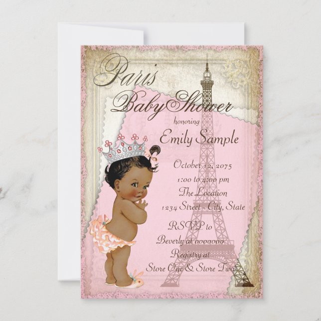 Invitación Fiesta de bebé étnica vintage París (Anverso)