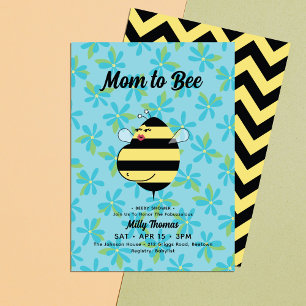 Invitación Fiesta de Bebé Floral Abeja Mamá Embarazada Teal