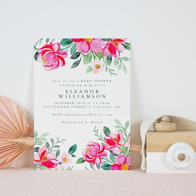 Invitación Fiesta de Bebé Floral Acuarela Amarillo Rosa Fuert (Subido por el creador)