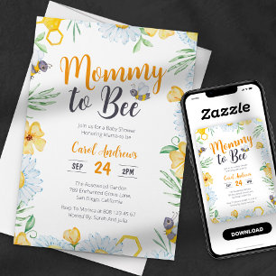 Invitación Fiesta de Bebé Floral Acuarela Mamá Abeja