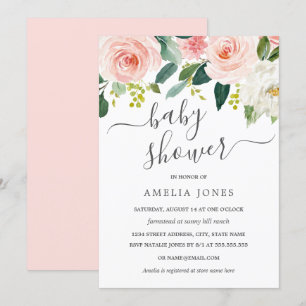 Invitación Fiesta de Bebé Floral Acuarela Rosa Rojizo