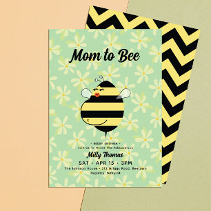 Invitación Fiesta de Bebé Floral Amarillo Abeja Mamá Embaraza
