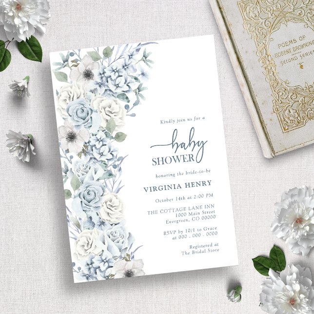 Invitación Fiesta de Bebé Floral Azul (Subido por el creador)