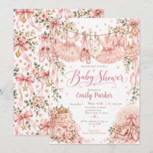 Invitación Fiesta de Bebé Floral Bailarina Rosa