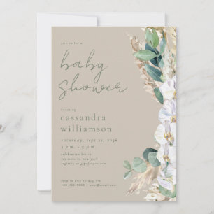 Invitación Fiesta de Bebé Floral Boho Hierba de Pampas Sabio 