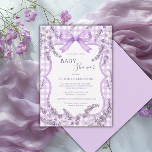 Invitación Fiesta de Bebé Floral Caprichosa de Gingham Blanco