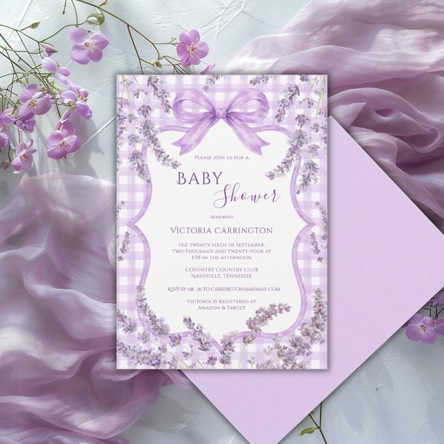 Invitación Fiesta de Bebé Floral Caprichosa de Gingham Blanco (Subido por el creador)