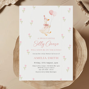 Invitación Fiesta de Bebé Floral con Globos Silly Goose y Laz
