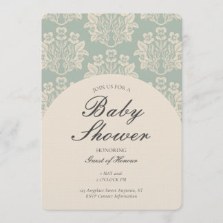 Invitación Fiesta de Bebé Floral Damask Vintage Cyan Beige