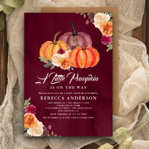Invitación Fiesta de Bebé Floral de Calabaza Naranja Tostada