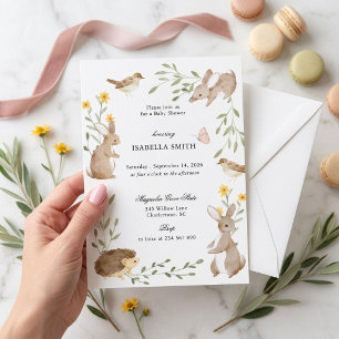 Invitación Fiesta de Bebé Floral de Conejo del Bosque
