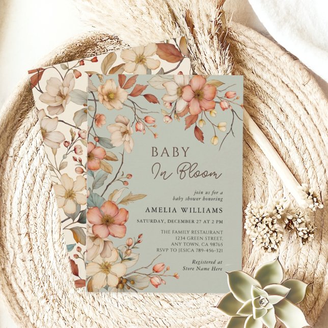 Invitación Fiesta de Bebé Floral de Flores Silvestres en Verd (Subido por el creador)