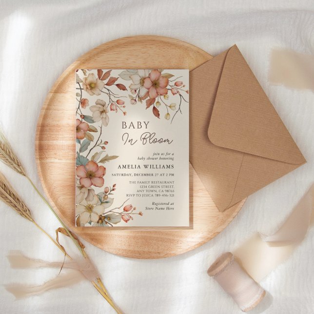Invitación Fiesta de Bebé Floral de Flores Silvestres Marfil  (Subido por el creador)