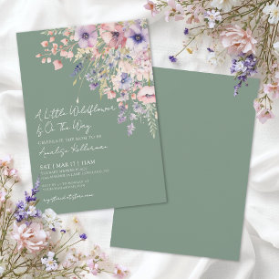 Invitación Fiesta de Bebé Floral de Flores Silvestres Verde S