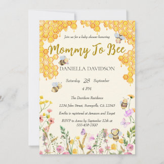 Invitación Fiesta de Bebé Floral de Mamá a Abeja Neutro en Gé
