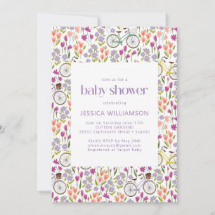 Invitación Fiesta de Bebé Floral en Bicicleta Vintage Boho