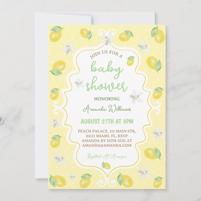 Invitación Fiesta de Bebé Floral Limón Cítrico (Anverso)