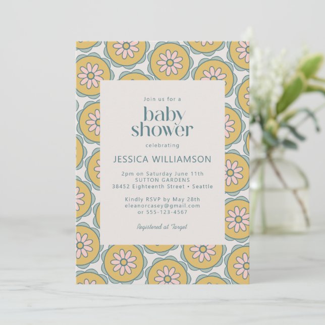 Invitación Fiesta de Bebé Floral Mandala Boho Retro Pastel (Anverso de pie)