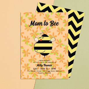 Invitación Fiesta de Bebé Floral Naranja Abeja Mamá Embarazad