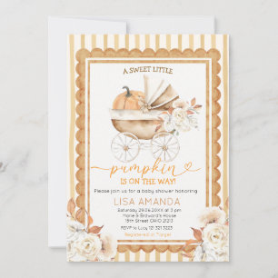 Invitación Fiesta de bebé Floral Naranja Stroller Calabaza de