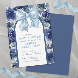 Invitación Fiesta de Bebé Floral Niño Azul Moño