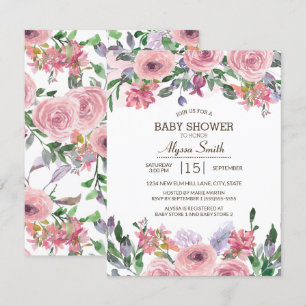 Invitación Fiesta de Bebé Floral Primaveral de Acuarela con L