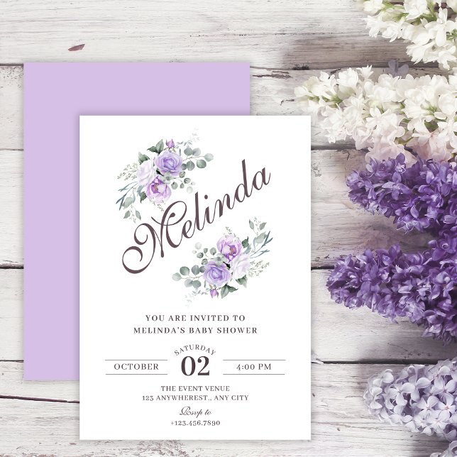 Invitación Fiesta de bebé floral púrpura (Subido por el creador)