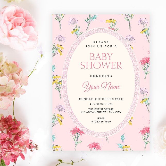 Invitación Fiesta de bebé floral rosa (Subido por el creador)