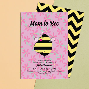 Invitación Fiesta de Bebé Floral Rosa Abeja Mamá Embarazada