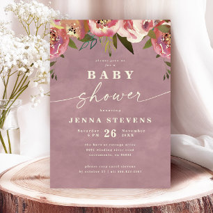 Invitación Fiesta de Bebé Floral Rosa Polvo Ophelia Cottageco