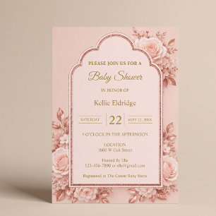 Invitación Fiesta de Bebé Floral Rose Gold