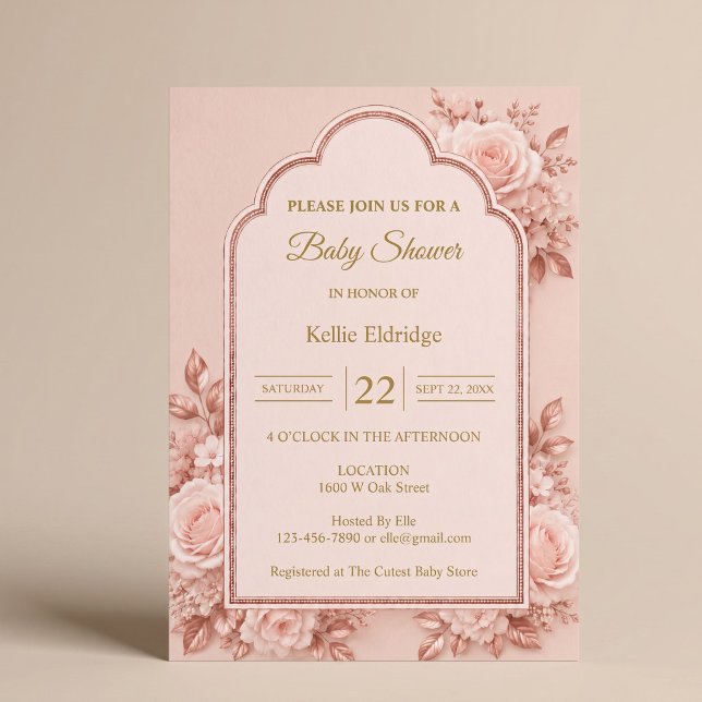 Invitación Fiesta de Bebé Floral Rose Gold (Subido por el creador)