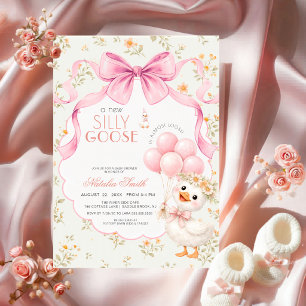 Invitación Fiesta de Bebé Floral Todo en Uno Ganso Tonto Lazo