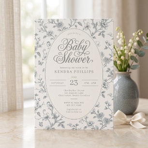 Invitación Fiesta de Bebé Floral Toile Verde Vintage