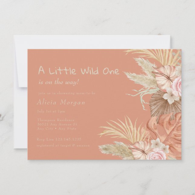 Invitación Fiesta de Bebé Floral Tropical Boho (Anverso)