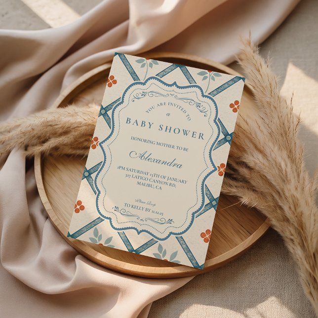 Invitación Fiesta de Bebé Floral Turquesa Vintage (Subido por el creador)