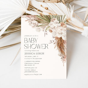 Invitación Fiesta de Bebé Floral y de Plumas Bohemio