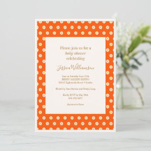 Invitación Fiesta de Bebé Flores de Margarita Naranja Vintage