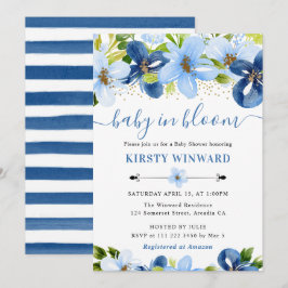 Invitación Fiesta de Bebé Flores de Verano Azul Acuarela