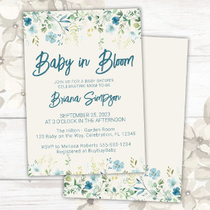 Invitación Fiesta de Bebé Flores Silvestres Azul Teal Beige