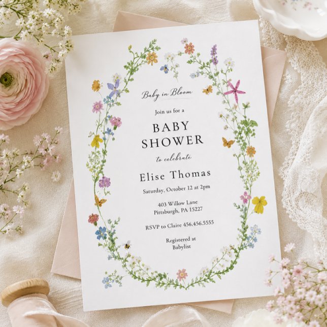 Invitación Fiesta de Bebé Flores Silvestres Caprichosas (Subido por el creador)
