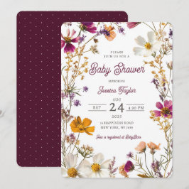 Invitación Fiesta de Bebé Flores Silvestres Niña Amarillo Púr