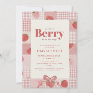 Invitación Fiesta de Bebé Fresa Coquette Gingham
