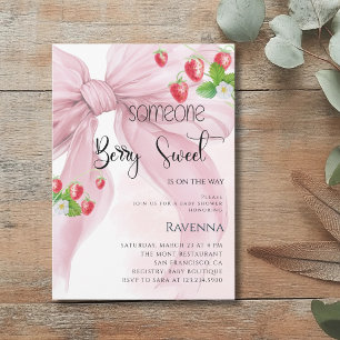Invitación Fiesta de Bebé Fresa Rosa Dulce y Elegante