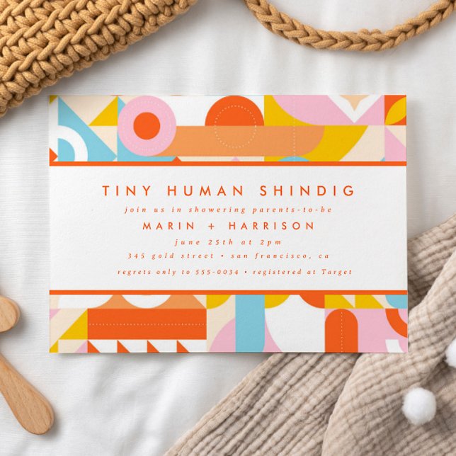 Invitación Fiesta de bebé funky moderna de naranja para dimin (Subido por el creador)