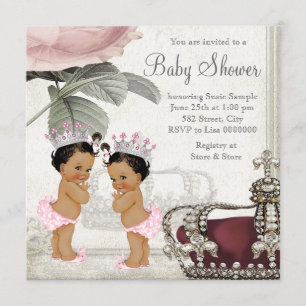 Invitación Fiesta de Bebé Gemelas Princesas Étnicas
