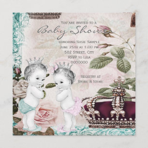 Invitación Fiesta de Bebé Gemelos Príncipe y Princesa
